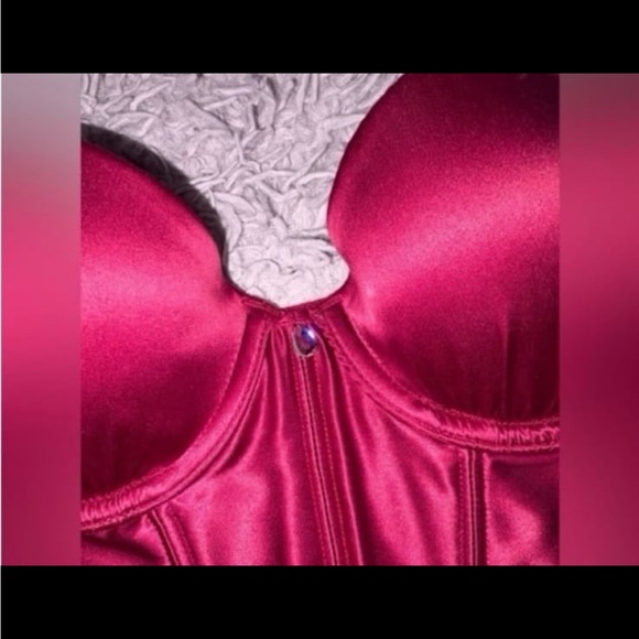 VS Dream Angels Embellished Burgundy Satin Lightly Lined Demi Corset 32B - Picture 5 of 7